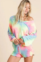 Women's Loungewear Set - Tie Dye French Terry - Top & Shorts 2-Piece
