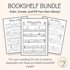 Bookshelf Coloring Pages Bundle – Printable Book Tracker (5 Unique Designs, PDF Download)