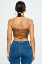 Brittney Gold Chain Strap Satin Solid Bustier Crop Top