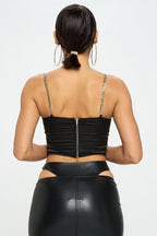 Brittney Gold Chain Strap Satin Solid Bustier Crop Top