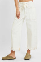 RISEN Full Size High Rise Crop Wide Barrel Cargo Pocket Jeans Plus Size