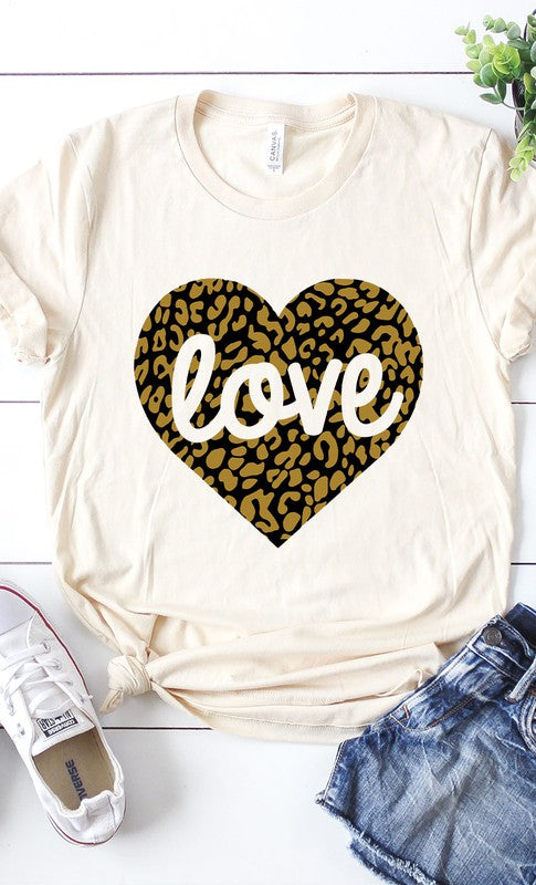 Love Leopard Heart Graphic Tee T-Shirt PLUS