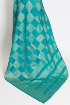 Rama : Green Semi Crepe Georgette Banarasi Saree with Designer Gold Zari Work
