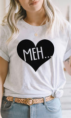 Meh Black Heart Valentines PLUS SIZE Graphic Tee T-Shirt