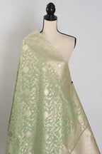 Mohini: Sea Green & Gold Jamdani Banarasi Saree | Cotton Silk Fusion