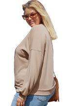 Pale Khaki Floral Peace Sign Graphic Washed Terry Plus Size Sweatshirt