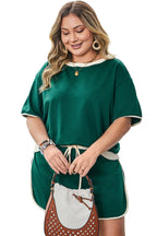 Bonbon Plus Size Contrast Trim T Shirt and Skirt Two Piece Set