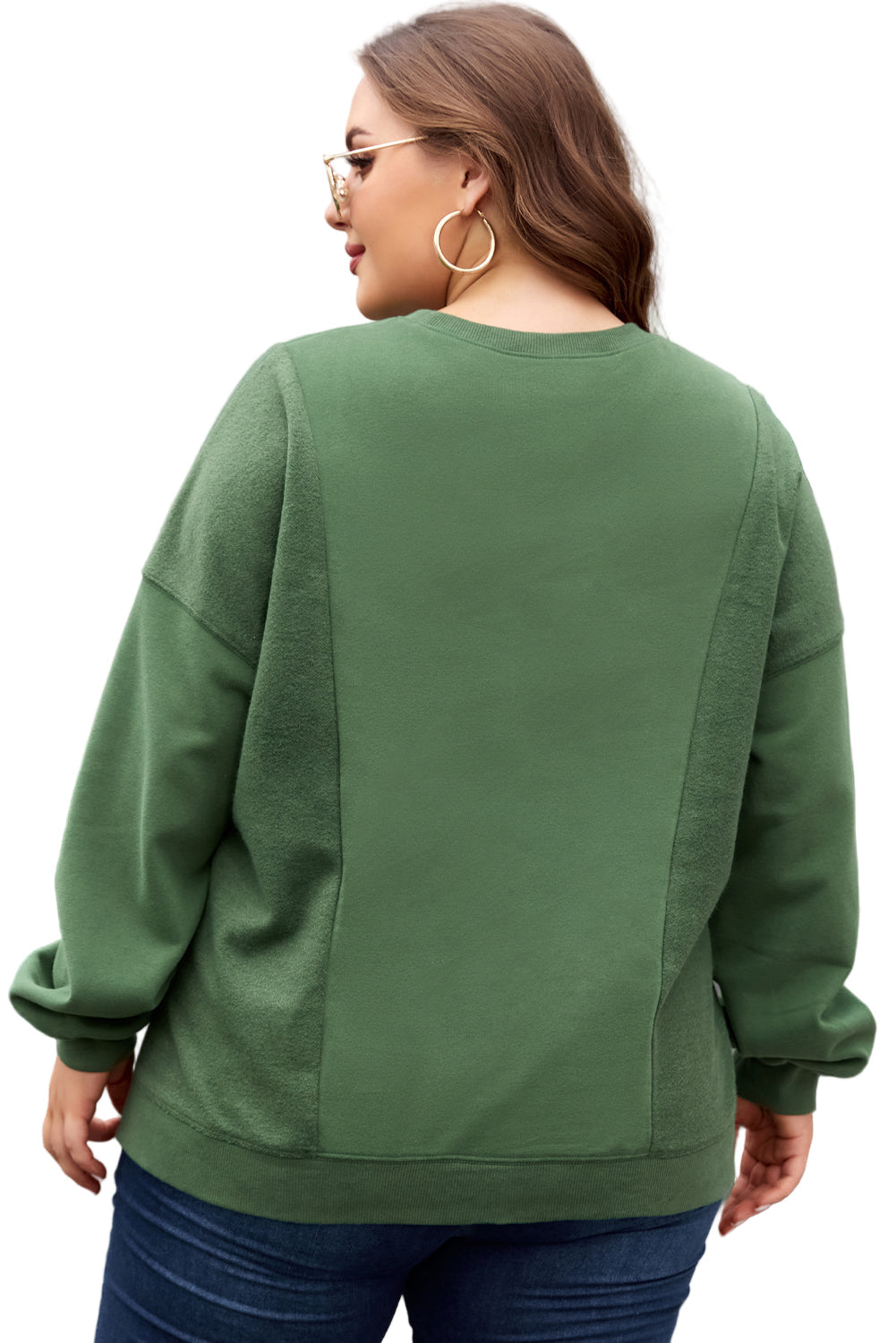 Apricot Loose Patchwork Crewneck Plus Size Sweatshirt