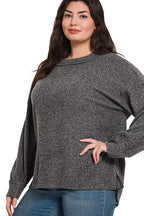 Zenana Full Size Brushed Ribbed Hacci Drop Shoulder Sweater Plus Size