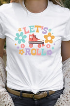 Lets Roll High top Roller Skate Floral Graphic Tee T-Shirt