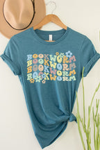 Book Worm Reading Floral School Fall Graphic Tee