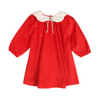LARILI Christmas Carol Red Corduroy Dress with Scalloped Embroidery