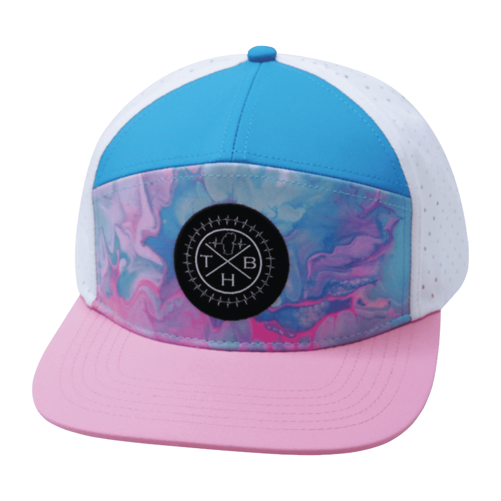 **ADULT** Color Vibes Hat - Flat Bill - Cotton Candy - Pink / Neon Blue / White - Laser Mesh