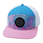 **ADULT** Color Vibes Hat - Flat Bill - Cotton Candy - Pink / Neon Blue / White - Laser Mesh