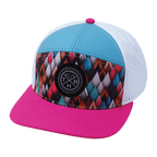 **ADULT** Color Vibes Hat - Flat Bill - Neon Peaks - Neon Pink / Neon Green Blue / White - Laser Mesh