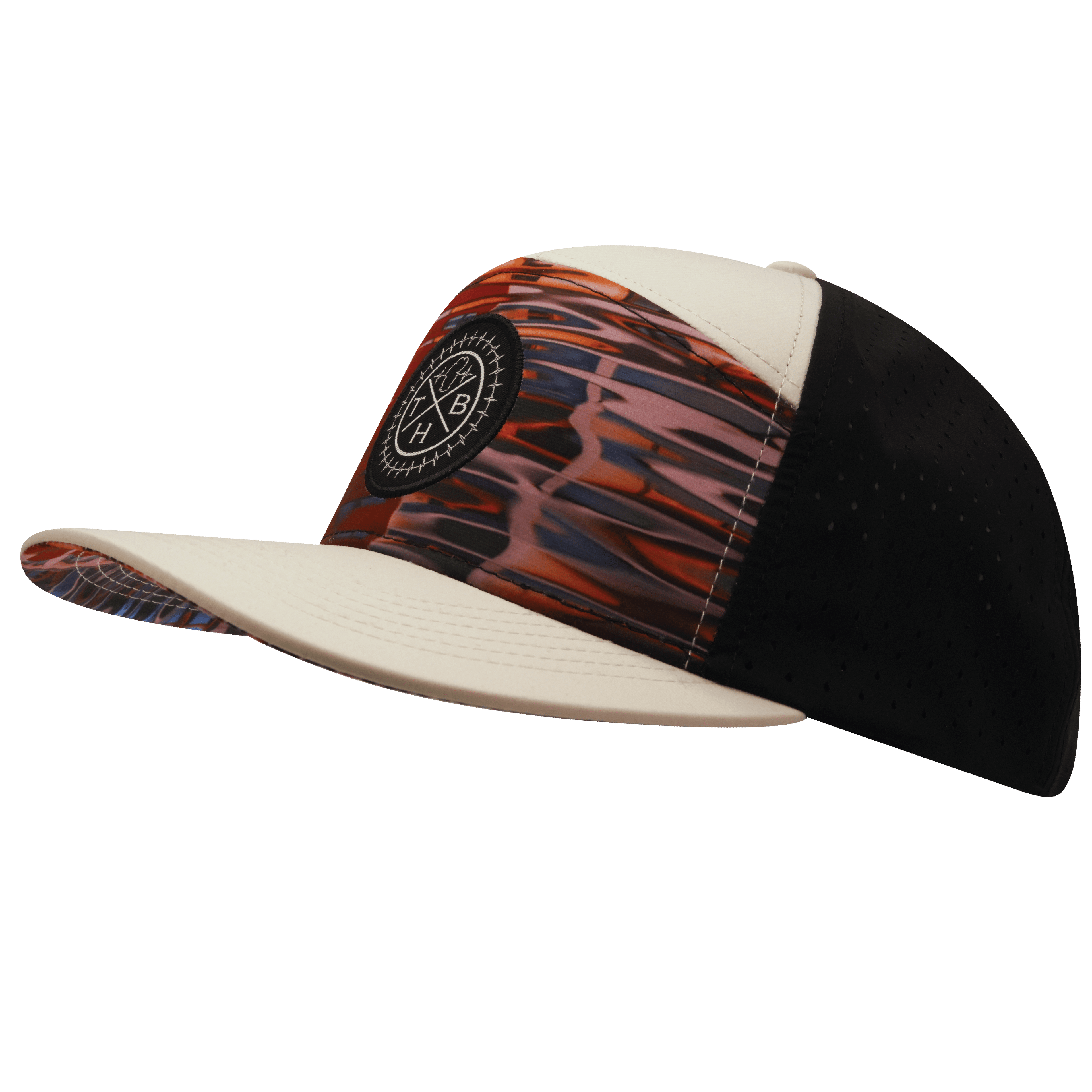 **ADULT** Color Vibes Hat - Flat Bill - Art Deco - Cream / Black - Laser Mesh