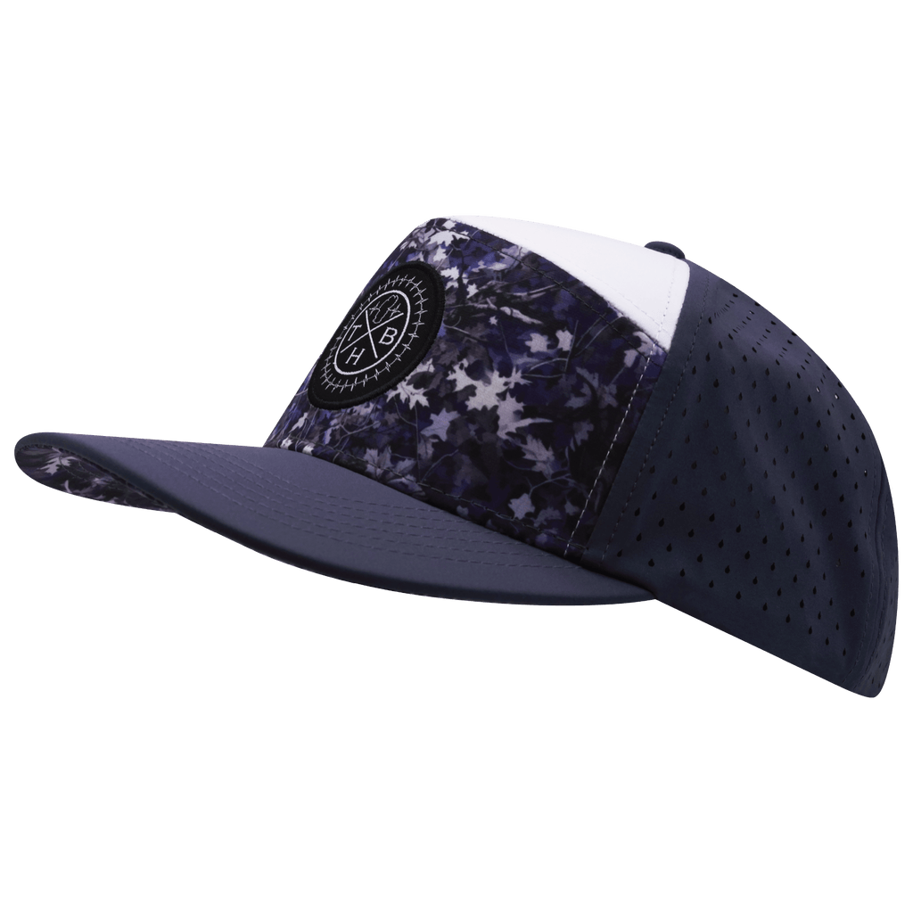 **ADULT** Color Vibes Hat - Flat Bill - Blue Fall Camo - Charcoal / White - Laser Mesh