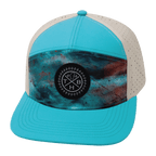 **ADULT** Color Vibes Hat - Flat Bill - Desert Sky - Neon Green Blue / Cream - Laser Mesh