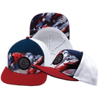 **ADULT** Color Vibes Hat - Flat Bill - Geo Flag - Dark Red / Navy / White - Laser Mesh