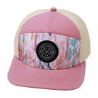 **ADULT** Color Vibes Hat - Flat Bill - Geo Mosaic - Pink Peach / Cream - Laser Mesh