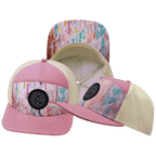 **ADULT** Color Vibes Hat - Flat Bill - Geo Mosaic - Pink Peach / Cream - Laser Mesh