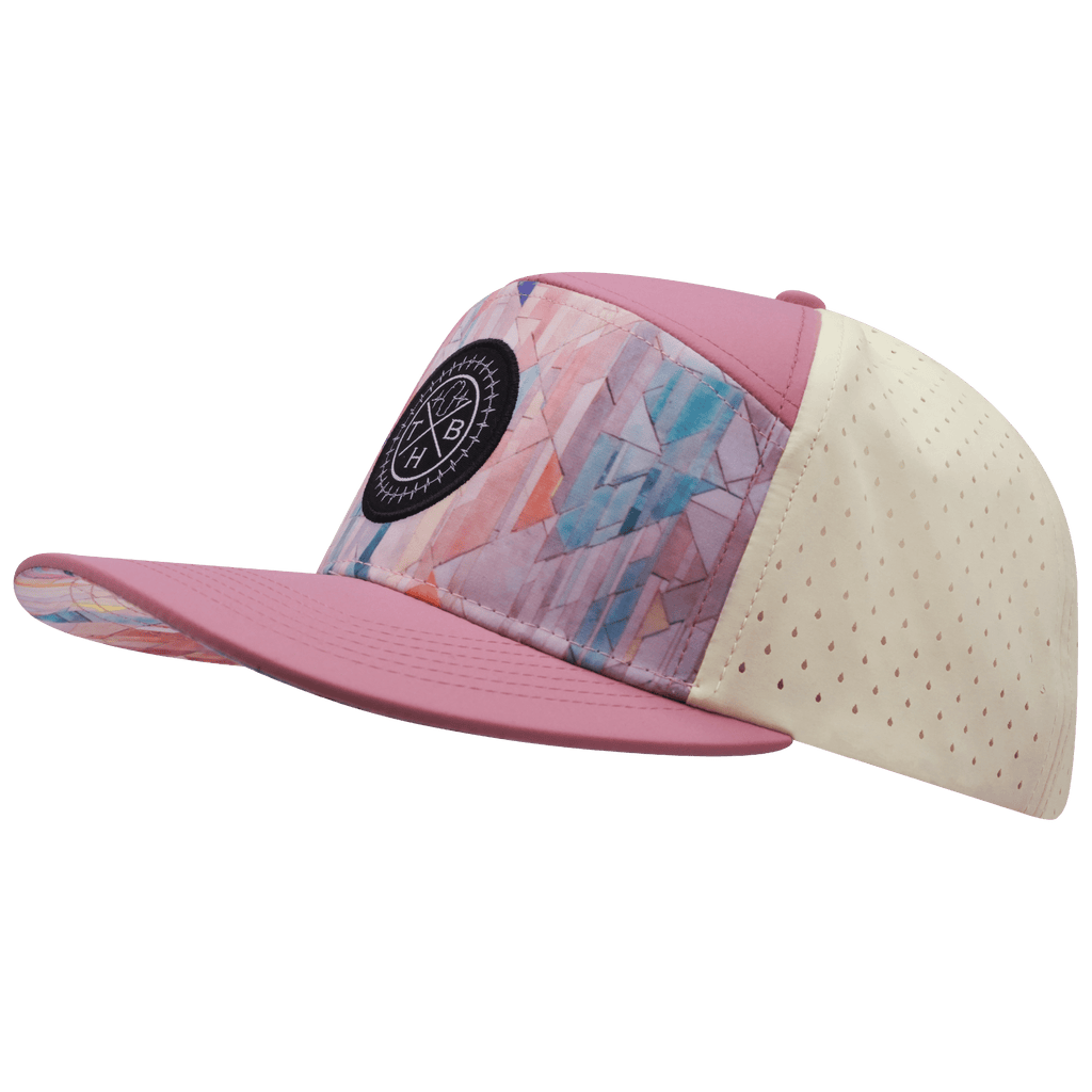 **ADULT** Color Vibes Hat - Flat Bill - Geo Mosaic - Pink Peach / Cream - Laser Mesh