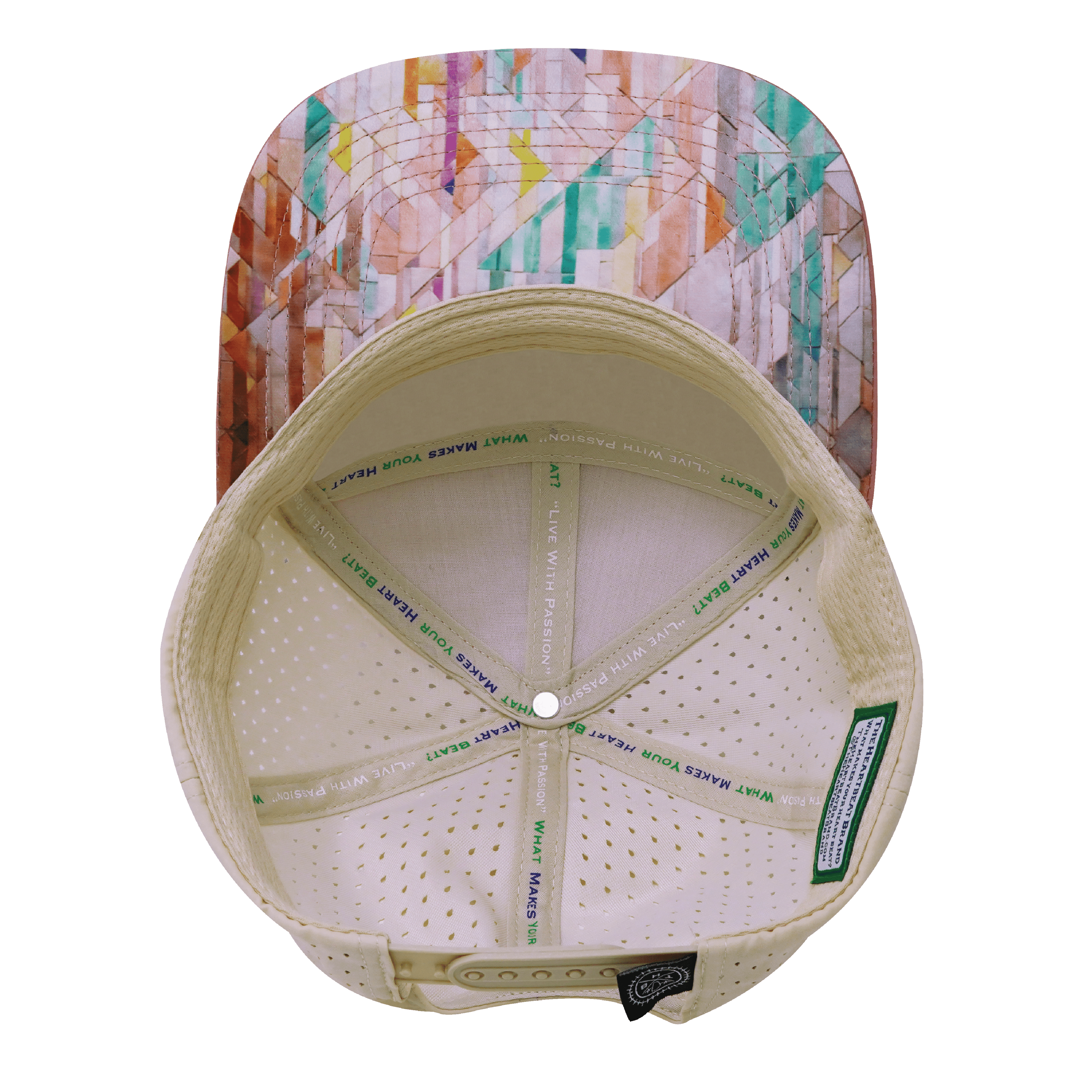 **ADULT** Color Vibes Hat - Flat Bill - Geo Mosaic - Pink Peach / Cream - Laser Mesh