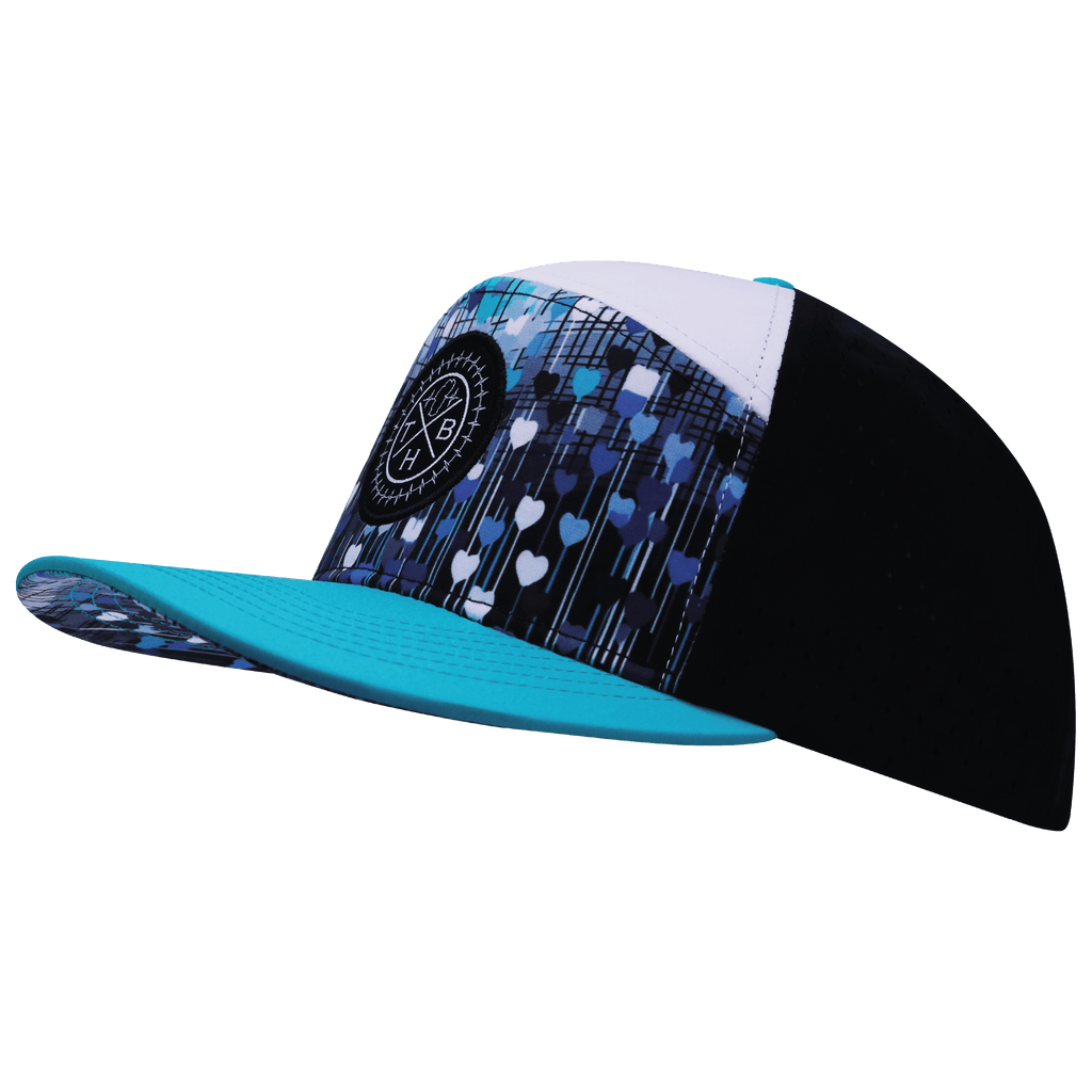 **ADULT** Color Vibes Hat - Flat Bill - Love Rising - Neon Green Blue / White / Black - Laser Mesh