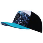 **ADULT** Color Vibes Hat - Flat Bill - Love Rising - Neon Green Blue / White / Black - Laser Mesh