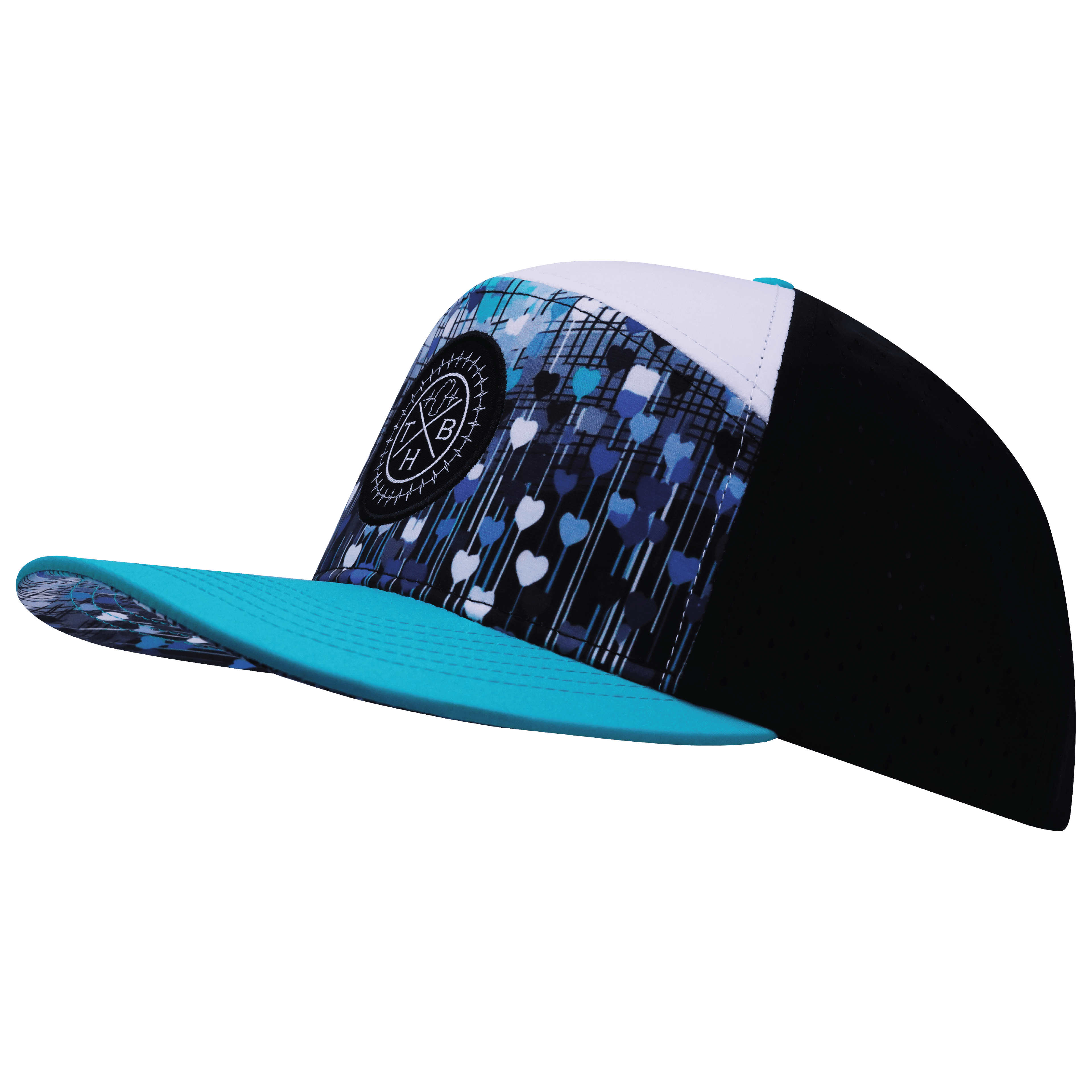 **ADULT** Color Vibes Hat - Flat Bill - Love Rising - Neon Green Blue / White / Black - Laser Mesh