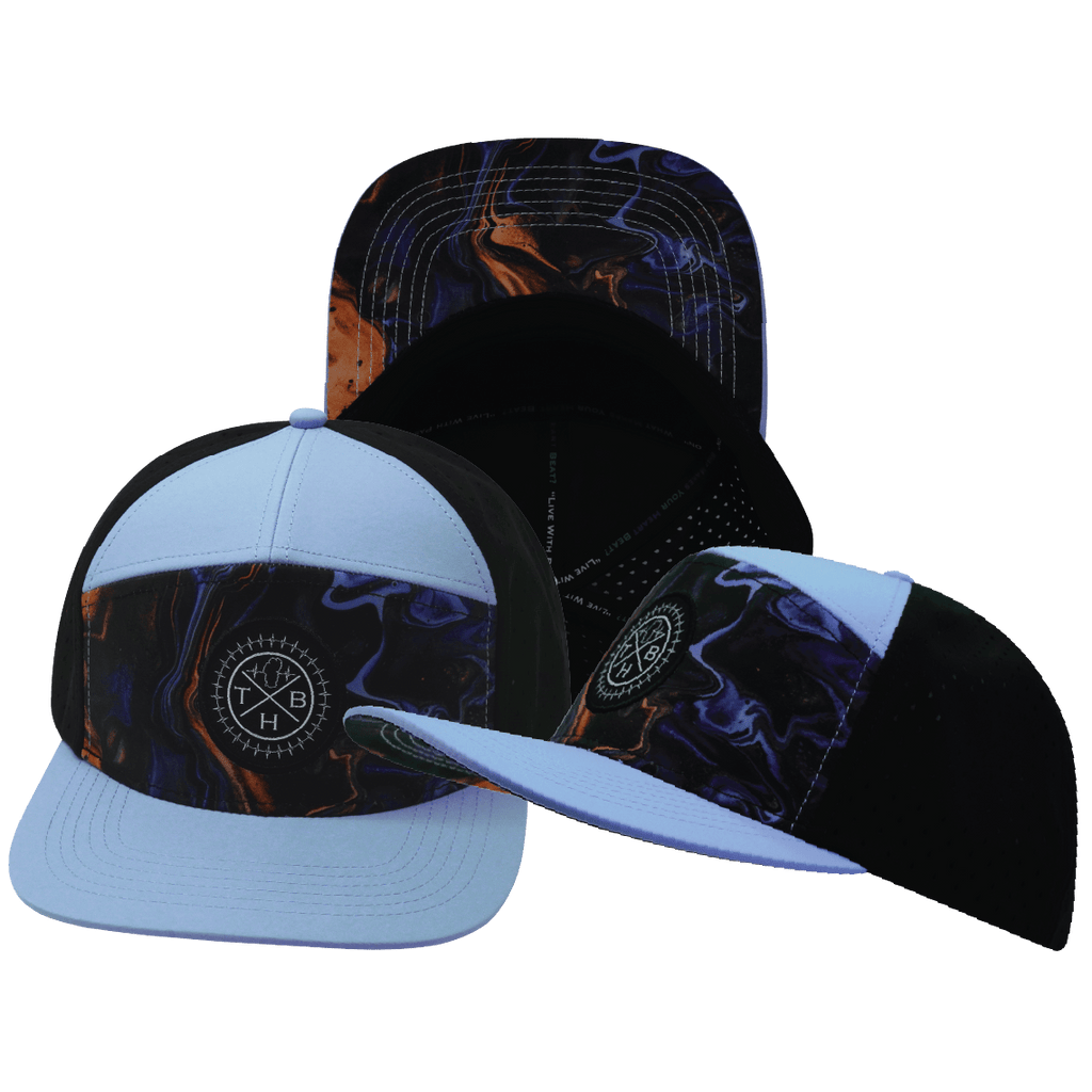 **ADULT** Color Vibes Hat - Flat Bill - Midnight Mirage - Baby Blue / Black - Laser Mesh