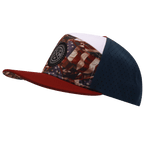 **ADULT** Color Vibes Hat - Flat Bill - Silk Flag - Dark Red / White / Navy - Laser Mesh