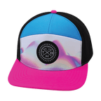 **ADULT** Color Vibes Hat - Flat Bill - Holograph - Neon Pink / Neon Blue / Black - Laser Mesh