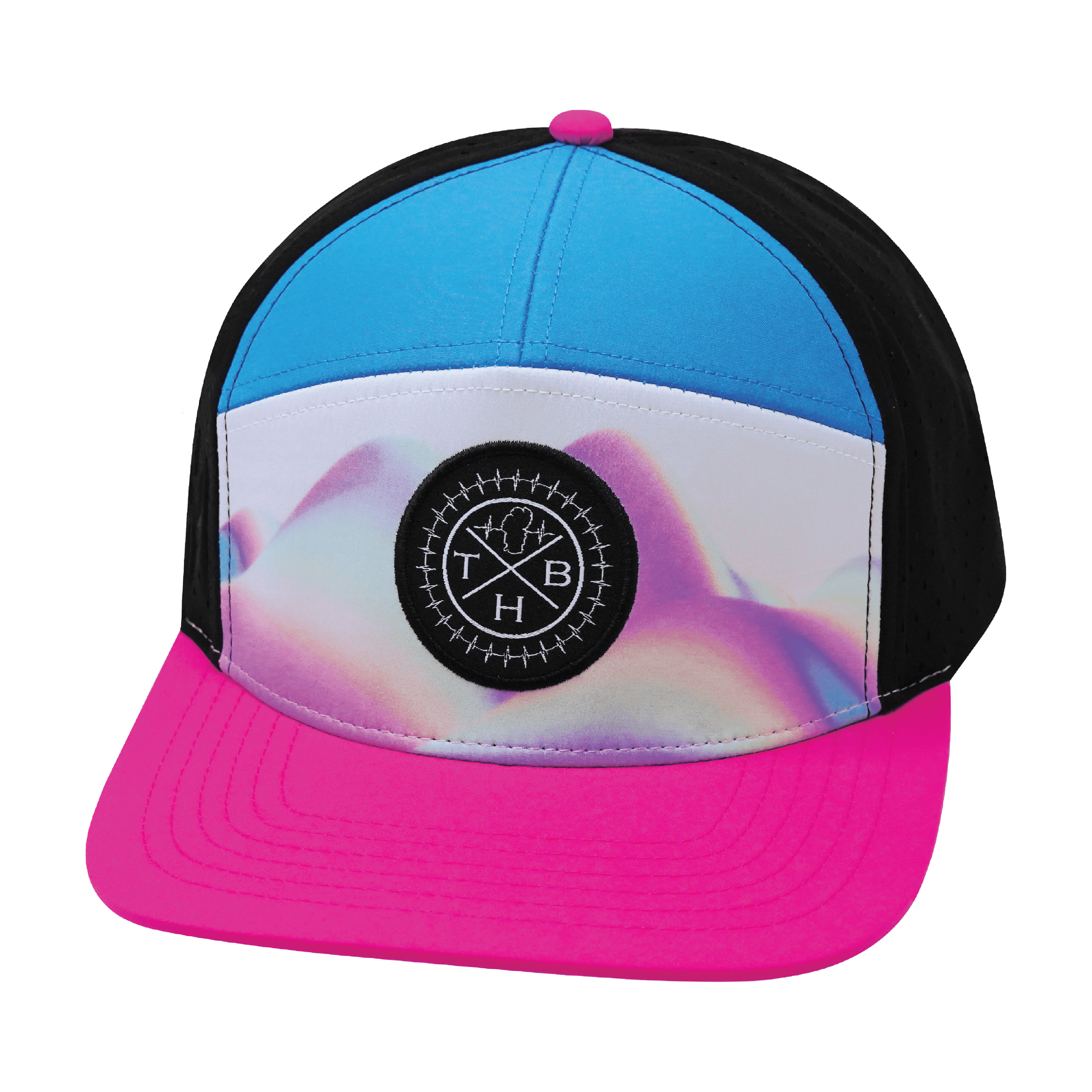 **ADULT** Color Vibes Hat - Flat Bill - Holograph - Neon Pink / Neon Blue / Black - Laser Mesh
