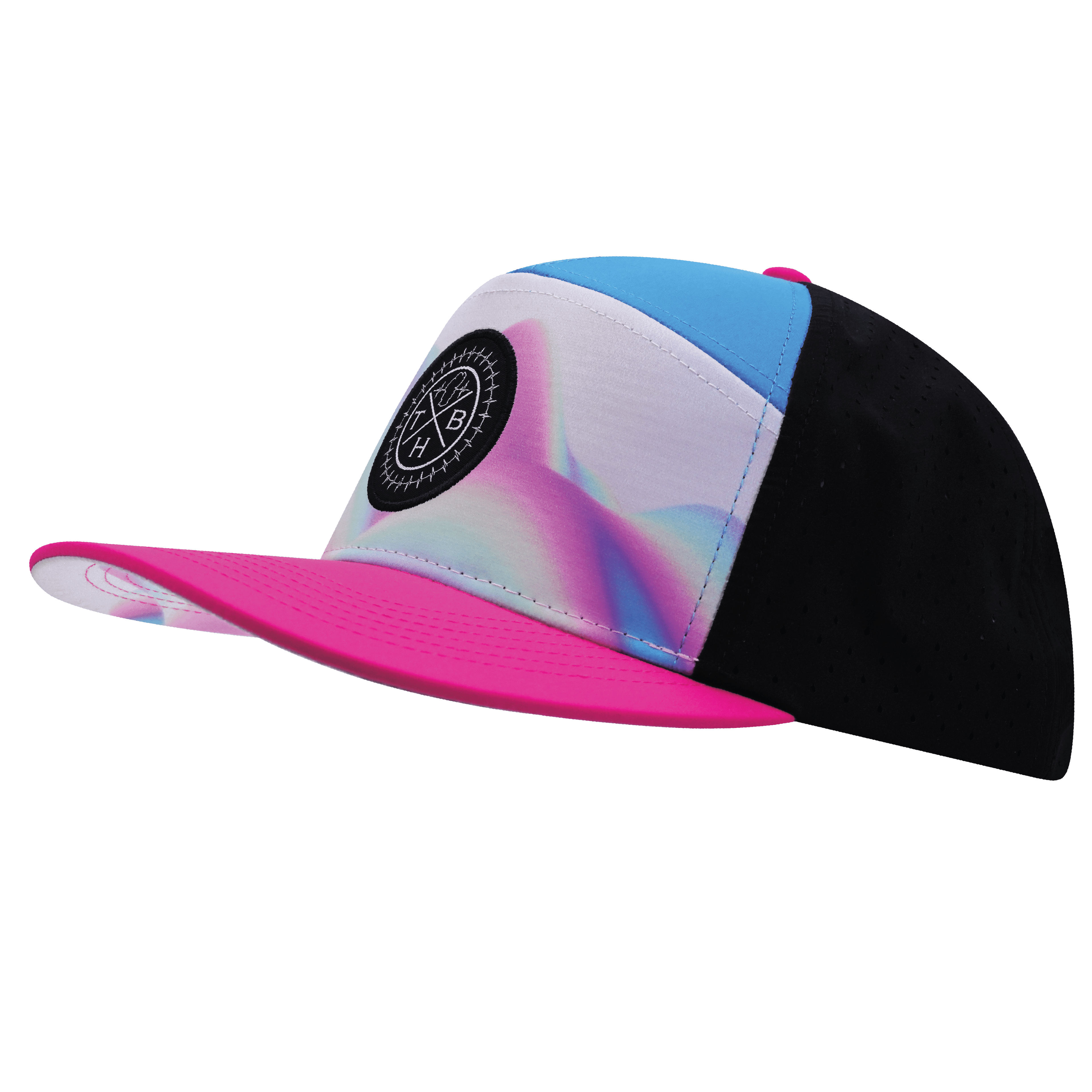 **ADULT** Color Vibes Hat - Flat Bill - Holograph - Neon Pink / Neon Blue / Black - Laser Mesh