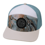 **ADULT** Color Vibes Hat - Flat Bill - Marble Earth - Cream / White / Light Blue - Laser Mesh