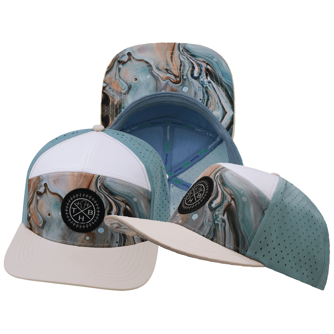 **ADULT** Color Vibes Hat - Flat Bill - Marble Earth - Cream / White / Light Blue - Laser Mesh