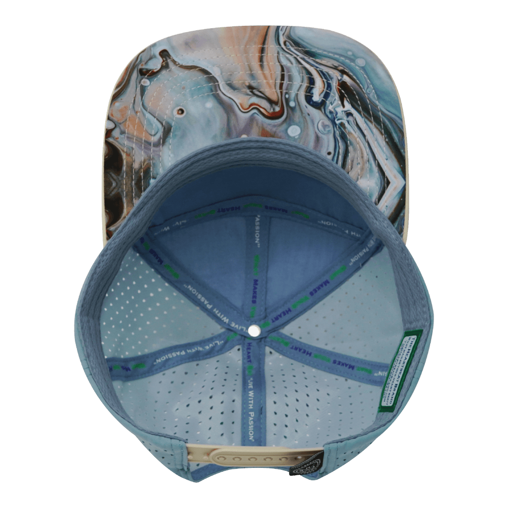 **ADULT** Color Vibes Hat - Flat Bill - Marble Earth - Cream / White / Light Blue - Laser Mesh