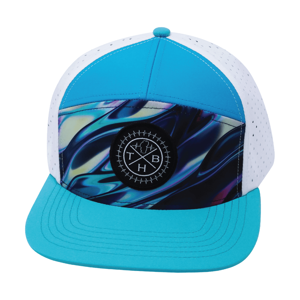 **ADULT** Color Vibes Hat - Flat Bill - Molten Dream - Neon Green Blue / Neon Blue / White - Laser Mesh