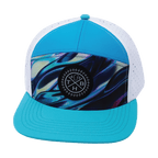 **ADULT** Color Vibes Hat - Flat Bill - Molten Dream - Neon Green Blue / Neon Blue / White - Laser Mesh