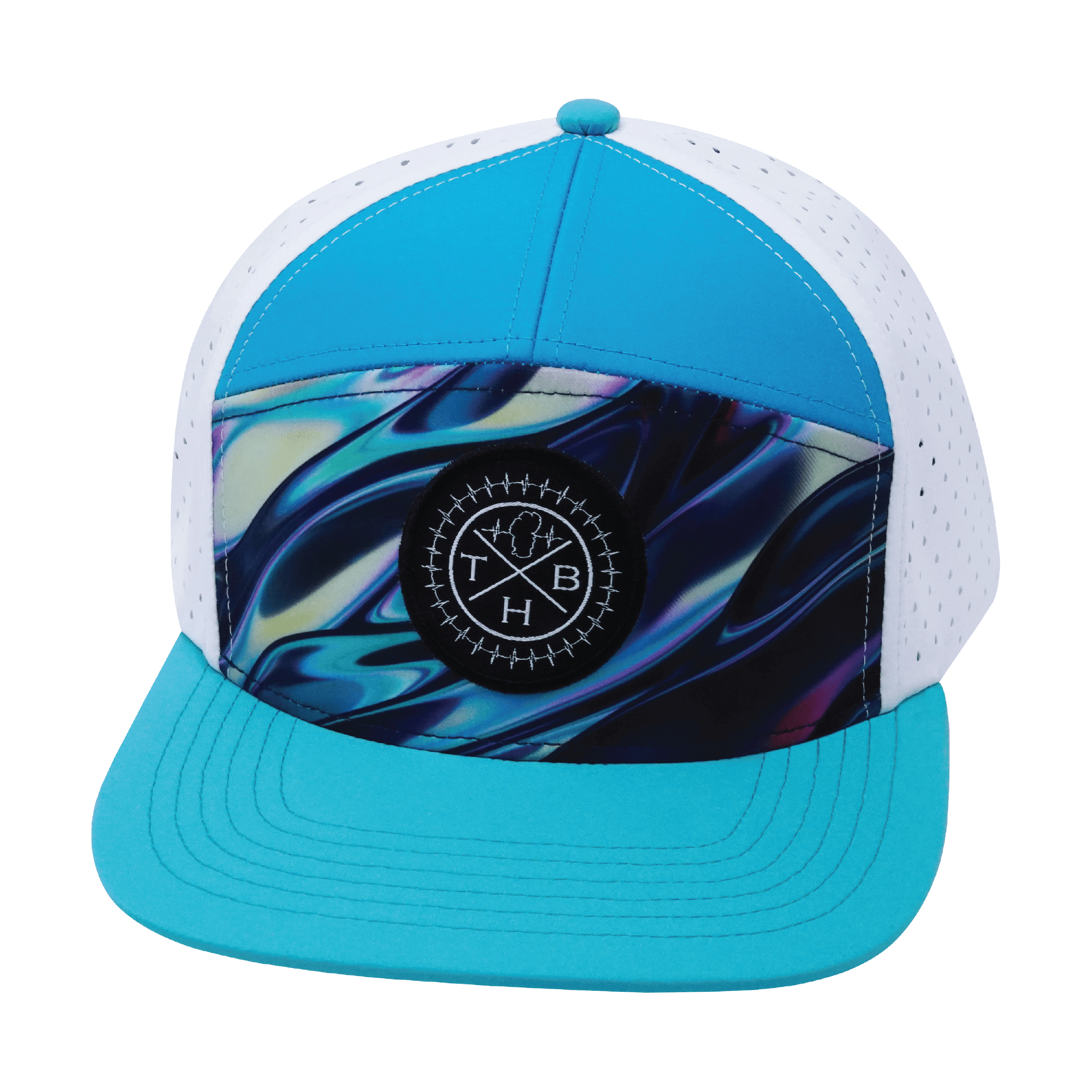 **ADULT** Color Vibes Hat - Flat Bill - Molten Dream - Neon Green Blue / Neon Blue / White - Laser Mesh