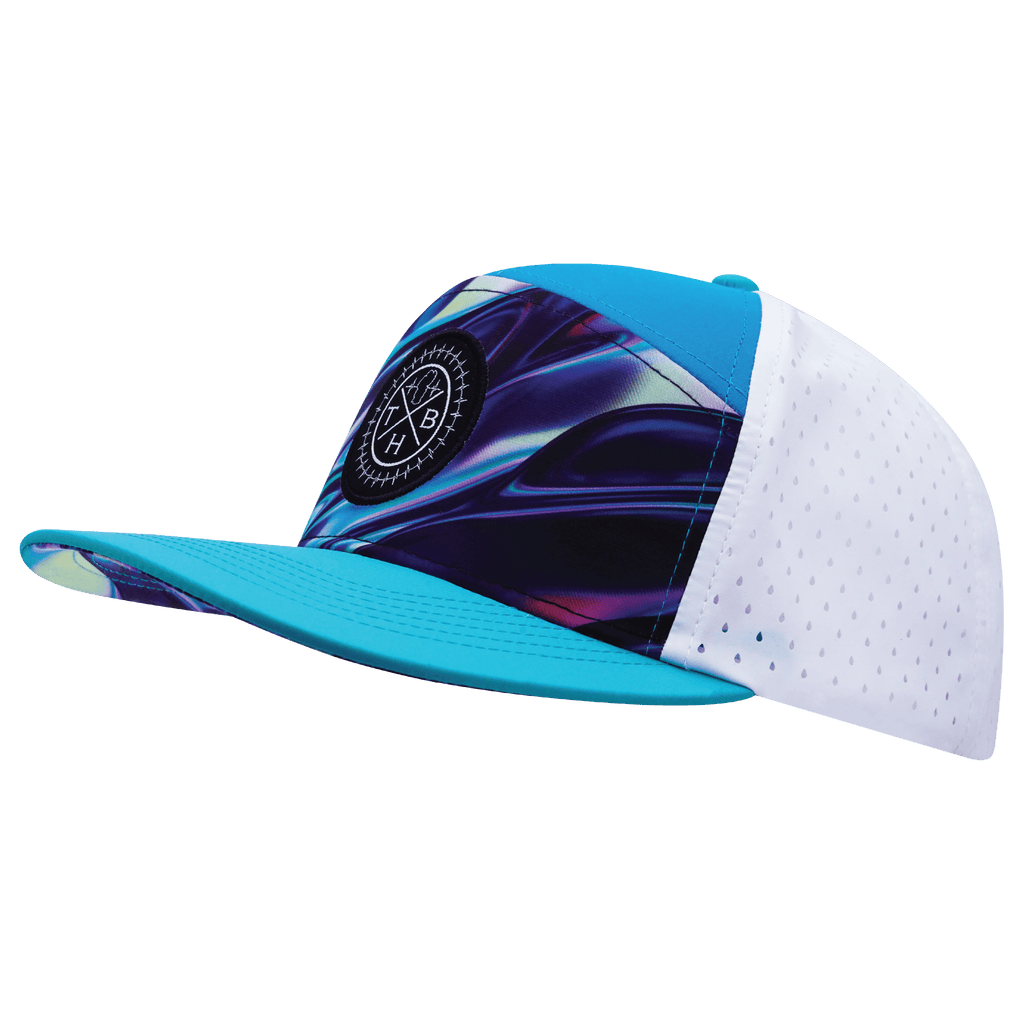 **ADULT** Color Vibes Hat - Flat Bill - Molten Dream - Neon Green Blue / Neon Blue / White - Laser Mesh