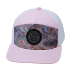 **ADULT** Color Vibes Hat - Flat Bill - Mosaic Curves - Light Pink / White - Laser Mesh