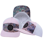 **ADULT** Color Vibes Hat - Flat Bill - Mosaic Curves - Light Pink / White - Laser Mesh