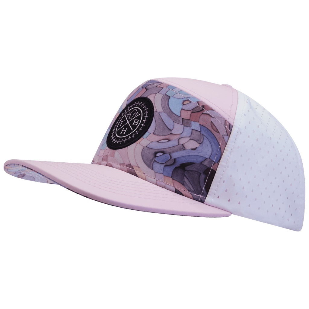 **ADULT** Color Vibes Hat - Flat Bill - Mosaic Curves - Light Pink / White - Laser Mesh