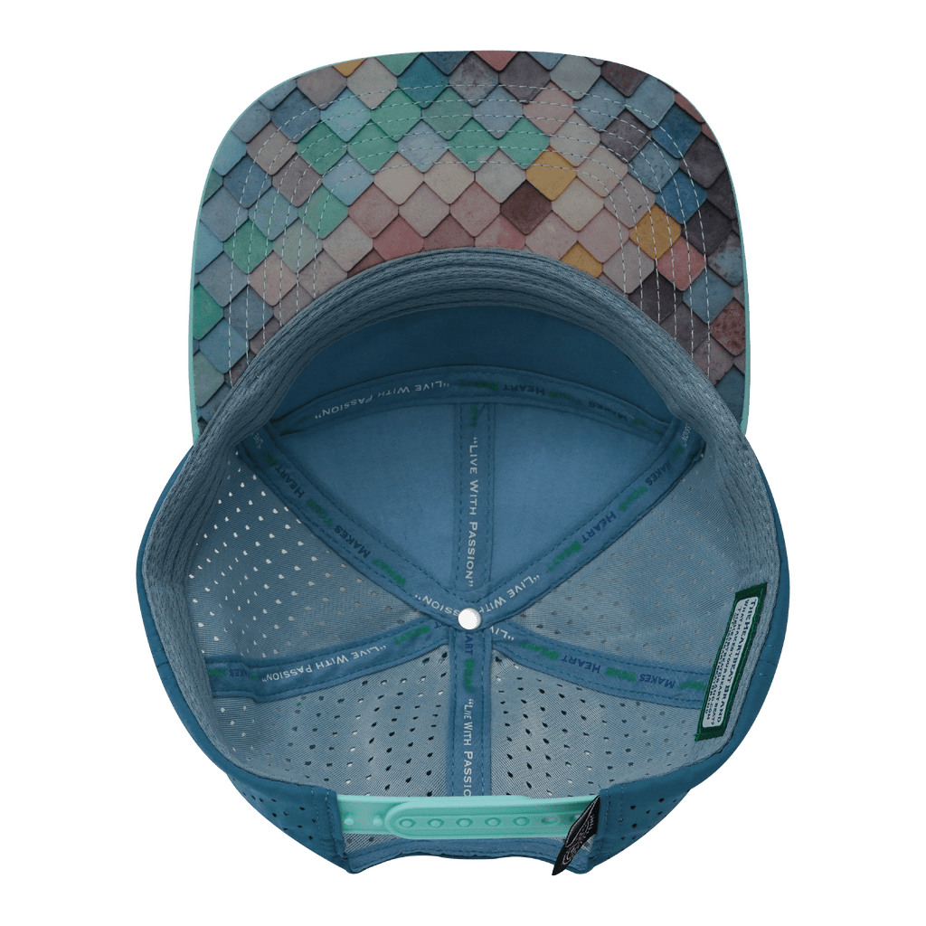 **ADULT** Color Vibes Hat - Flat Bill - Mosaic Scales - Mint / White / Slate Blue - Laser Mesh