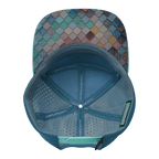 **ADULT** Color Vibes Hat - Flat Bill - Mosaic Scales - Mint / White / Slate Blue - Laser Mesh