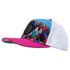 **ADULT** Color Vibes Hat - Flat Bill - Neon Peaks - Neon Pink / Neon Green Blue / White - Laser Mesh