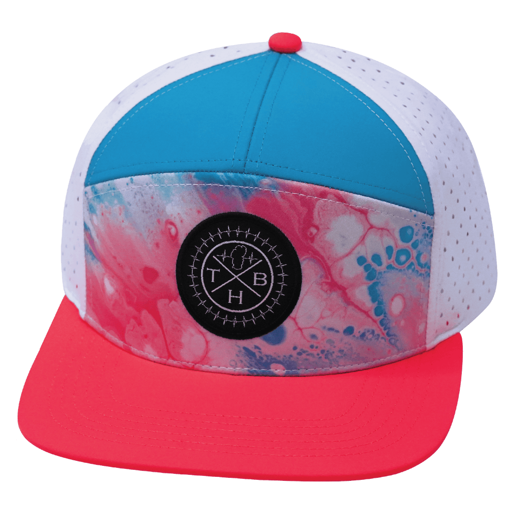 **ADULT** Color Vibes Hat - Flat Bill - Pixi Dust - Neon Peach / Neon Blue / White - Laser Mesh