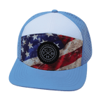 **ADULT** Color Vibes Hat - Flat Bill - Rugged Flag - Baby Blue / White - Laser Mesh